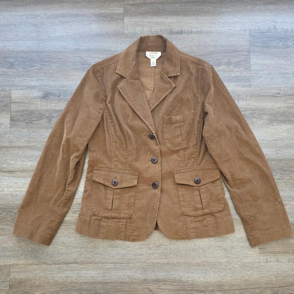 Talbots Vintage Brown Stretch Corduroy Blazer Jacket Petites Size 10 Tan 90s